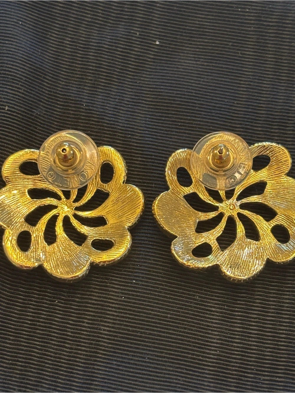 Monet Gold-Tone Floral Faux Pearl Clip-On Earrings - Picture 3 of 4